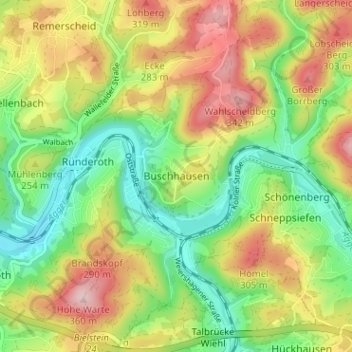 Mappa topografica Buschhausen, altitudine, rilievo