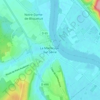 Mappa topografica La Mailleraye-sur-Seine, altitudine, rilievo