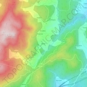 Mappa topografica Buxán, altitudine, rilievo