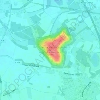 Mappa topografica Halde Norddeutschland, altitudine, rilievo