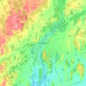 Mappa topografica Campbellford, altitudine, rilievo