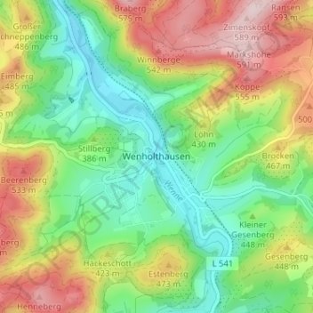Mappa topografica Wenholthausen, altitudine, rilievo