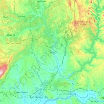 Mappa topografica Tomar, altitudine, rilievo