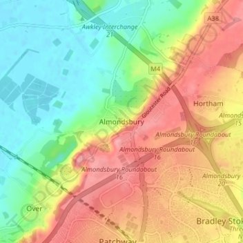 Mappa topografica Almondsbury, altitudine, rilievo
