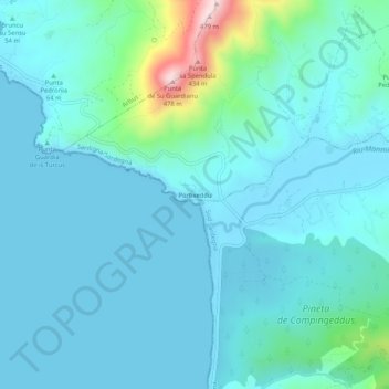 Mappa topografica Portixeddu, altitudine, rilievo