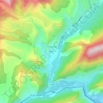 Mappa topografica Enriez, altitudine, rilievo