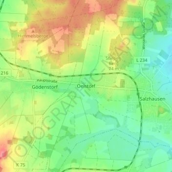 Mappa topografica Oelstorf, altitudine, rilievo