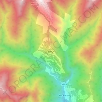 Mappa topografica Senge, altitudine, rilievo