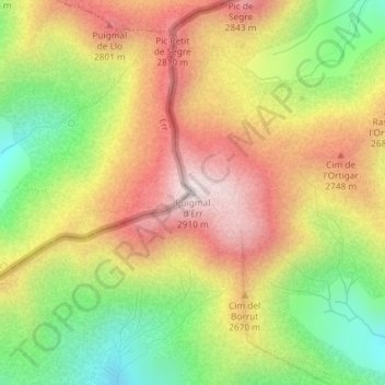 Mappa topografica Puigmal, altitudine, rilievo