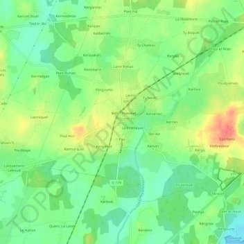 Mappa topografica Kerivallan, altitudine, rilievo