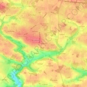Mappa topografica Kergentil, altitudine, rilievo