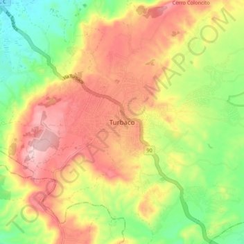 Mappa topografica Turbaco, altitudine, rilievo