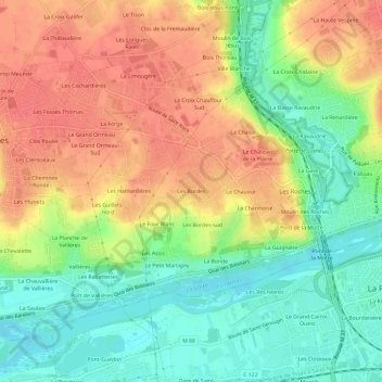 Mappa topografica Les Bordes, altitudine, rilievo