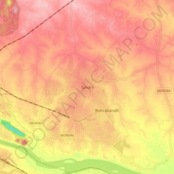 Mappa topografica Sindri, altitudine, rilievo