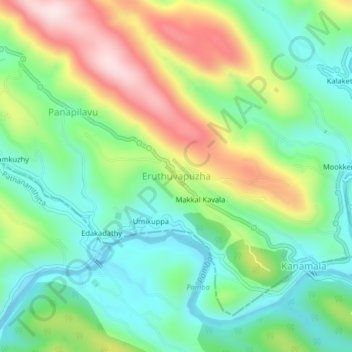 Mappa topografica Eruthuvapuzha, altitudine, rilievo