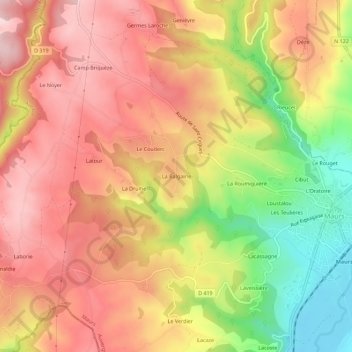 Mappa topografica La Balgairie, altitudine, rilievo