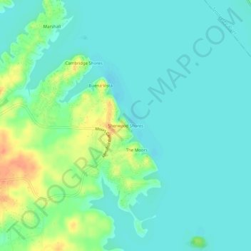 Mappa topografica Sherwood Shores, altitudine, rilievo
