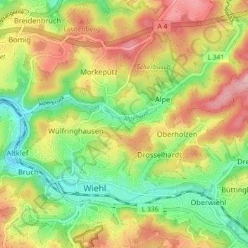 Mappa topografica Dahl, altitudine, rilievo