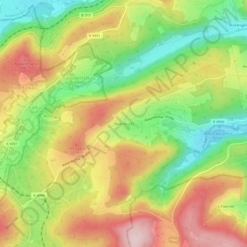 Mappa topografica Raitenbuch, altitudine, rilievo