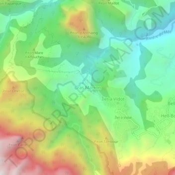 Mappa topografica Bras Marron, altitudine, rilievo