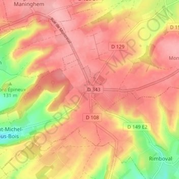 Mappa topografica Hénoville, altitudine, rilievo