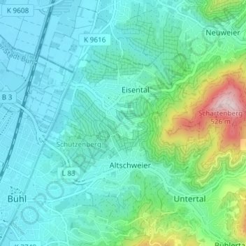 Mappa topografica Affental, altitudine, rilievo