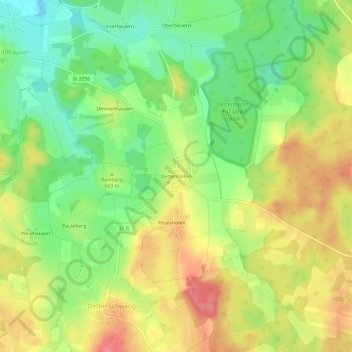 Mappa topografica Dettenhofen, altitudine, rilievo