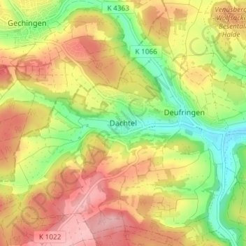 Mappa topografica Dachtel, altitudine, rilievo