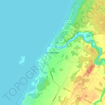 Mappa topografica Southampton, altitudine, rilievo