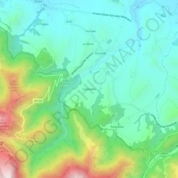 Mappa topografica Calamello, altitudine, rilievo