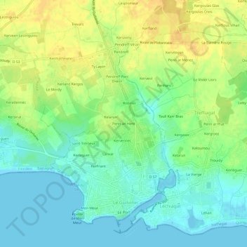 Mappa topografica Penn an Hent, altitudine, rilievo