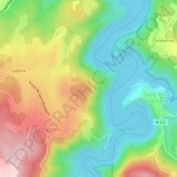 Mappa topografica Lac de Grangent, altitudine, rilievo