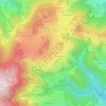 Mappa topografica Vireuil le Haut, altitudine, rilievo