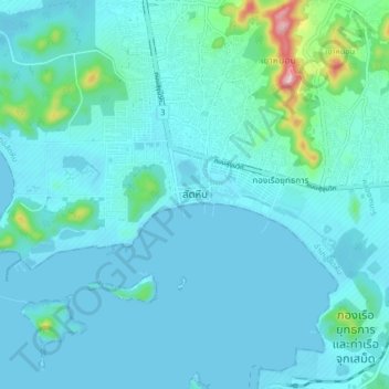 Mappa topografica Sattahip, altitudine, rilievo