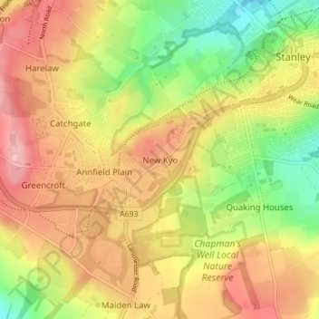 Mappa topografica New Kyo, altitudine, rilievo