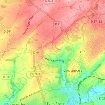 Mappa topografica L'Écoulanderie, altitudine, rilievo
