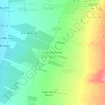 Mappa topografica Fundo San Alfonso, altitudine, rilievo