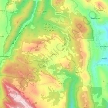 Mappa topografica Pupaggi, altitudine, rilievo