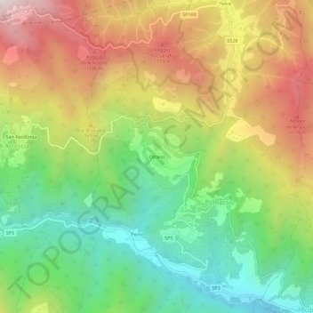 Mappa topografica Ottano, altitudine, rilievo