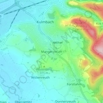 Mappa topografica Mangersreuth, altitudine, rilievo