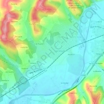 Mappa topografica Beaulieu, altitudine, rilievo