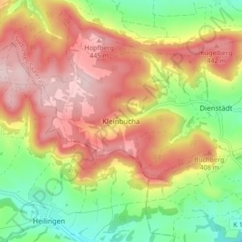 Mappa topografica Kleinbucha, altitudine, rilievo