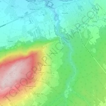 Mappa topografica Chavannex, altitudine, rilievo