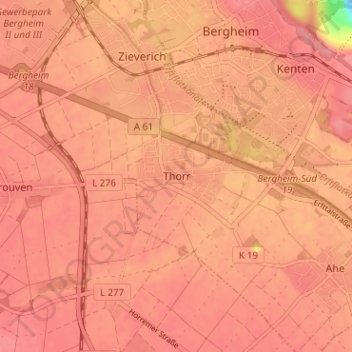 Mappa topografica Thorr, altitudine, rilievo