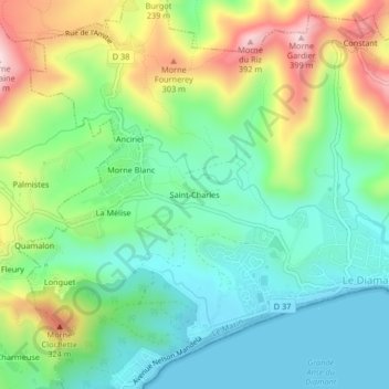 Mappa topografica Saint-Charles, altitudine, rilievo
