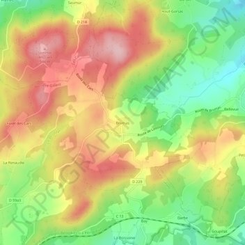 Mappa topografica Brumas, altitudine, rilievo