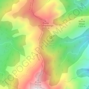 Mappa topografica Source d'Acques Suprane, altitudine, rilievo