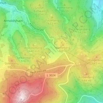 Mappa topografica Hegewiese, altitudine, rilievo
