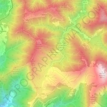Mappa topografica Acquafredda Superiore, altitudine, rilievo