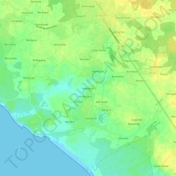 Mappa topografica Kerjoyeux, altitudine, rilievo
